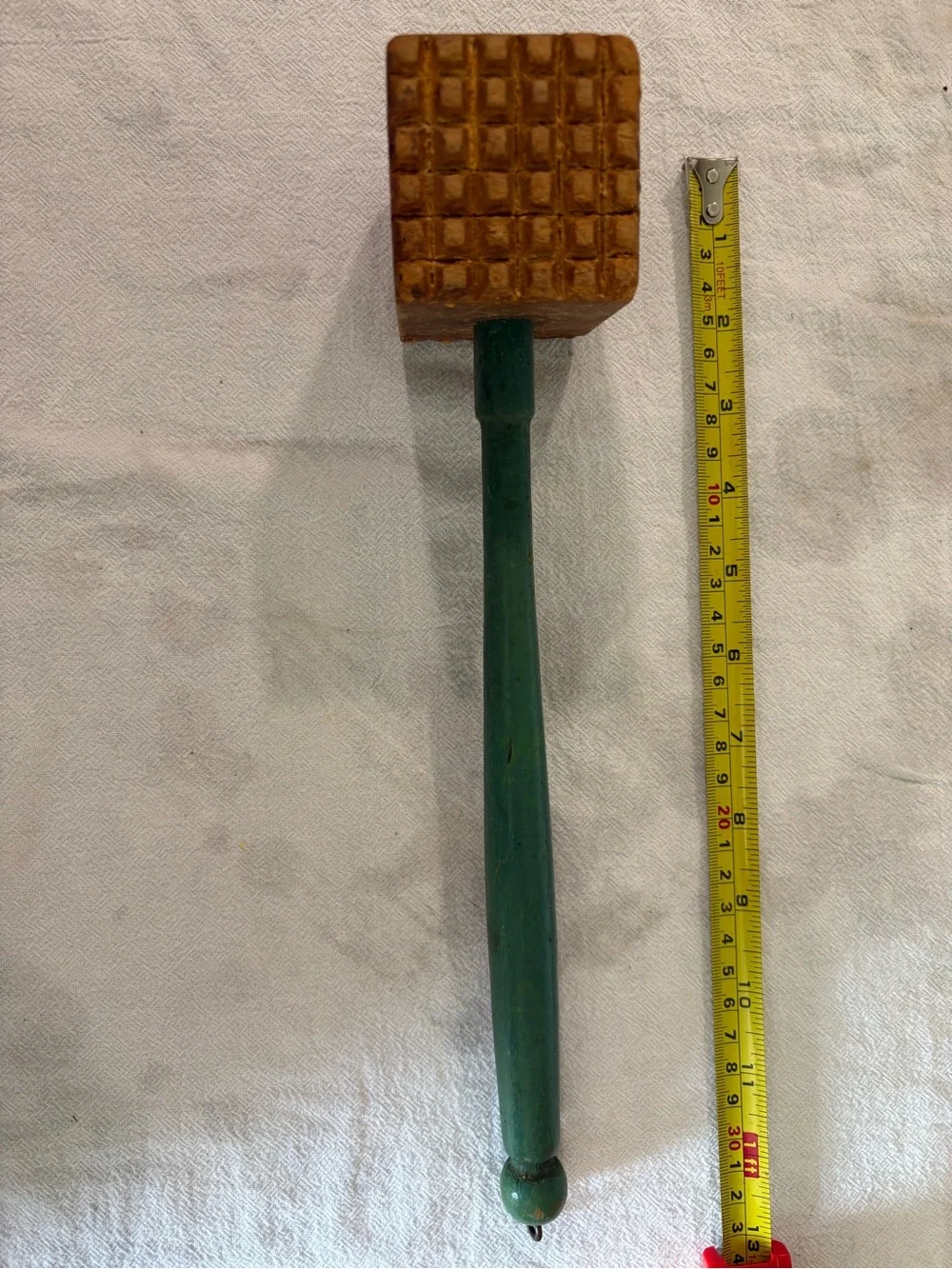 Vintage Wooden Meat Tenderizer Mallet with Green